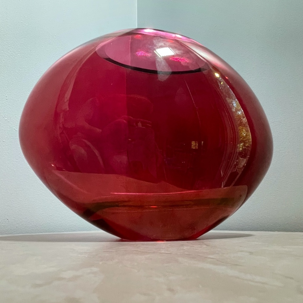 Vintage Krosno Poland Red Glass Vase Modernist